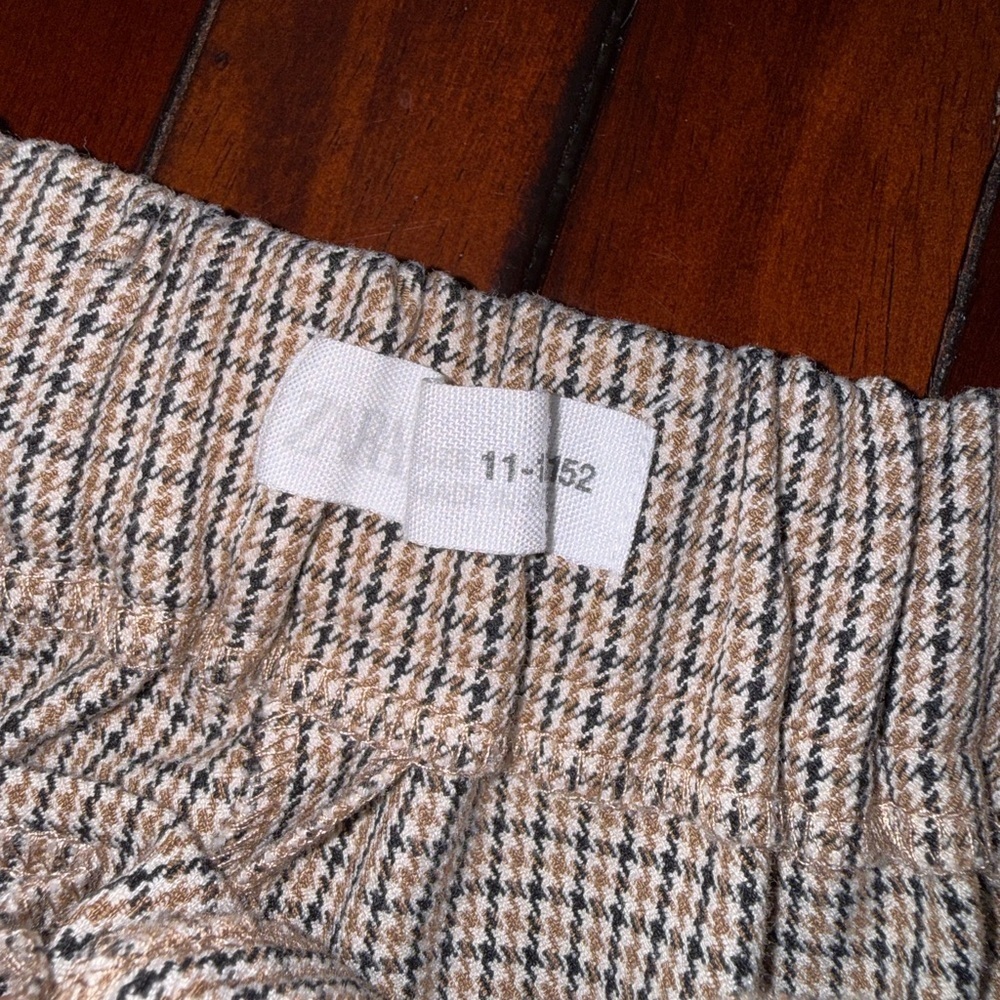 ZARA girls plaid trousers size 11-12 brown houndstooth elastic waist long - Picture 4 of 6